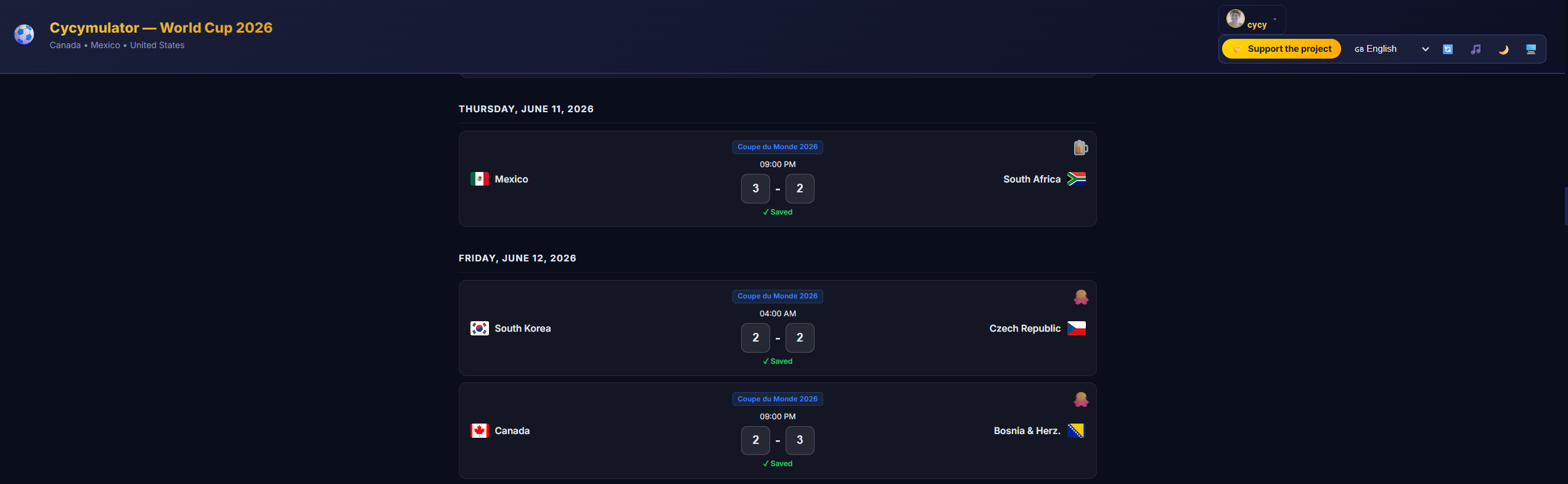 Liste des pronos Cycymulator